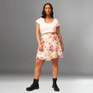 TORRID Plus Size Mesh A- Line Floral Fully Lined Rose Mini Skirt 3X